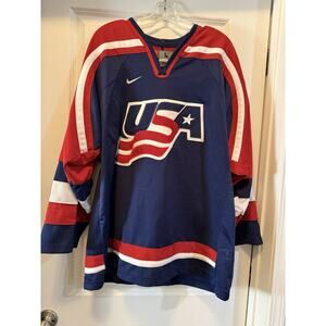 2002 Nike USA Hockey Jersey Large Blue Red White Salt Lake Winter Olympics